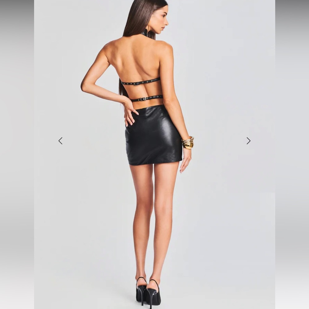 RETROFETE ROXY Leather Mini dress NEW MED Black (WOM0026) - Picture 2 of 7
